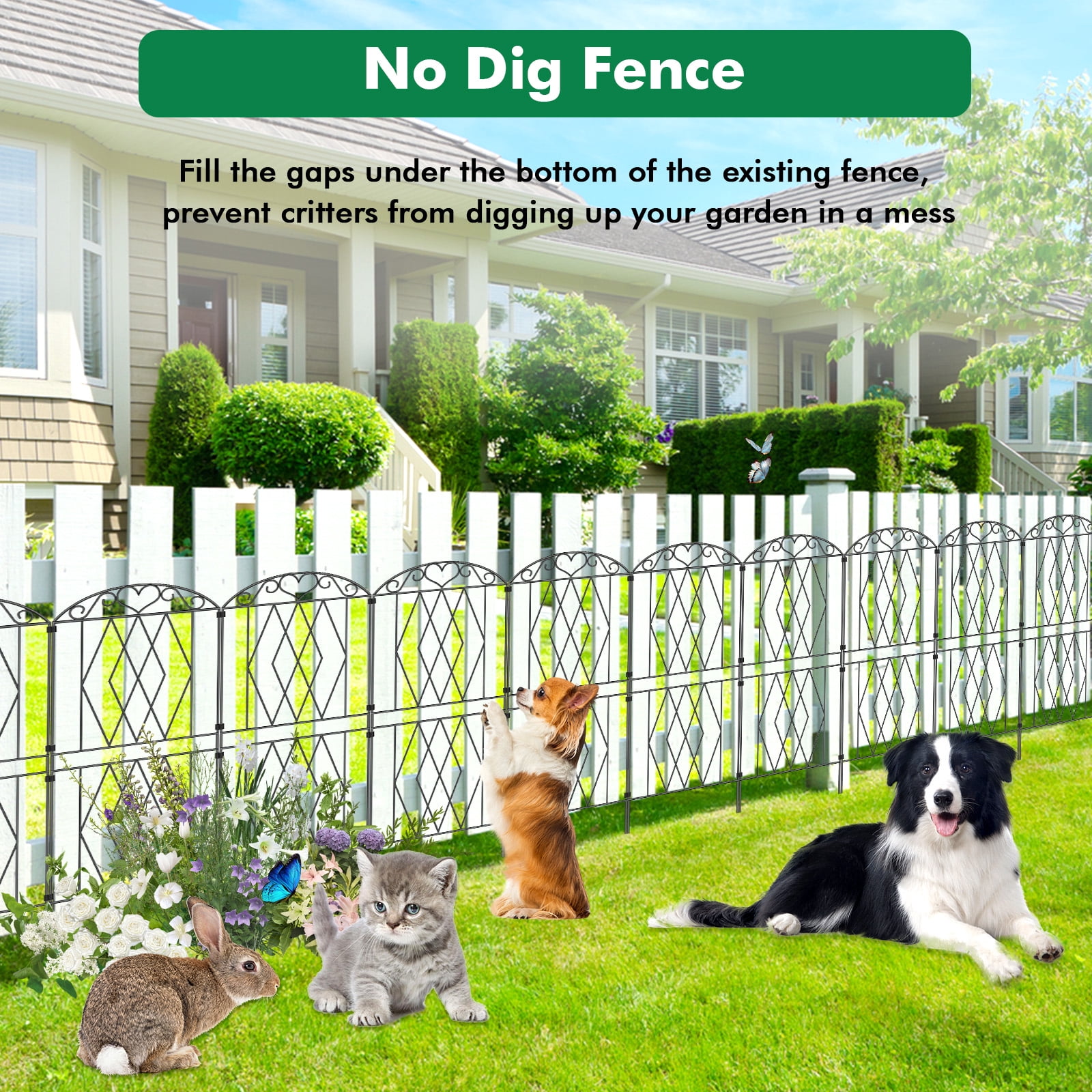 ROMUCHE Decorative Garden Fence for Yard 10 Pcs, 43.3in (H) x 12.8ft (L) No Dig Fence, Dog Fencing Rustproof Metal Wire Panel Animal Barrier Fence for Yard Lawn Patio Outdoor Decor