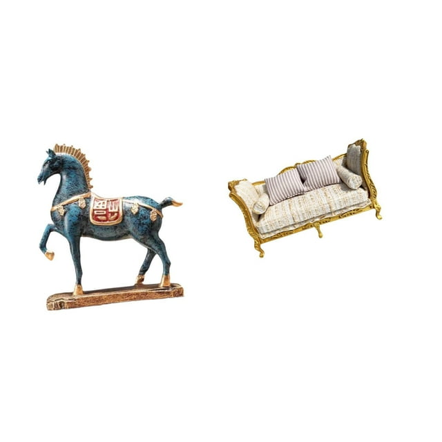 Escultura De Caballo De Pie, Figura Decorativa Feng Shui Para Escritorio, Sala De Estar, Estantería Con Sofá De Madera En Miniatura, Modelo Artesanal, Muebles De Simulación, Juguete Para