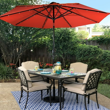 Sun Ray - 9' Round Solar Lighted Umbrella - Taupe