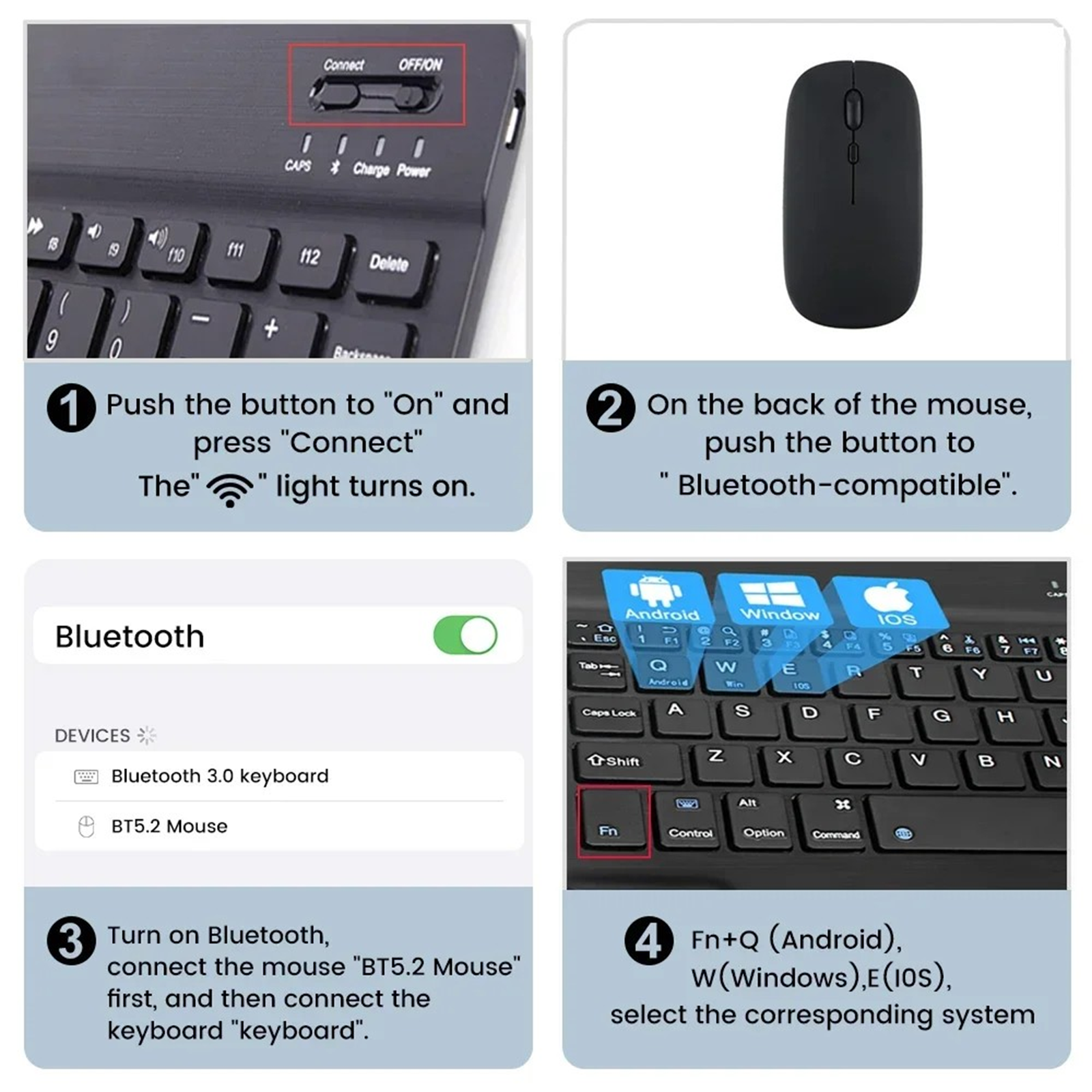 Mini Bluetooth Wireless Keyboard and Mouse Set English Keypad For iPAD IOS Android Windows Tablet 