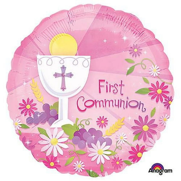 LOONBALLOON Religious Balloons, 18″ FIRST COMMUNION PINK