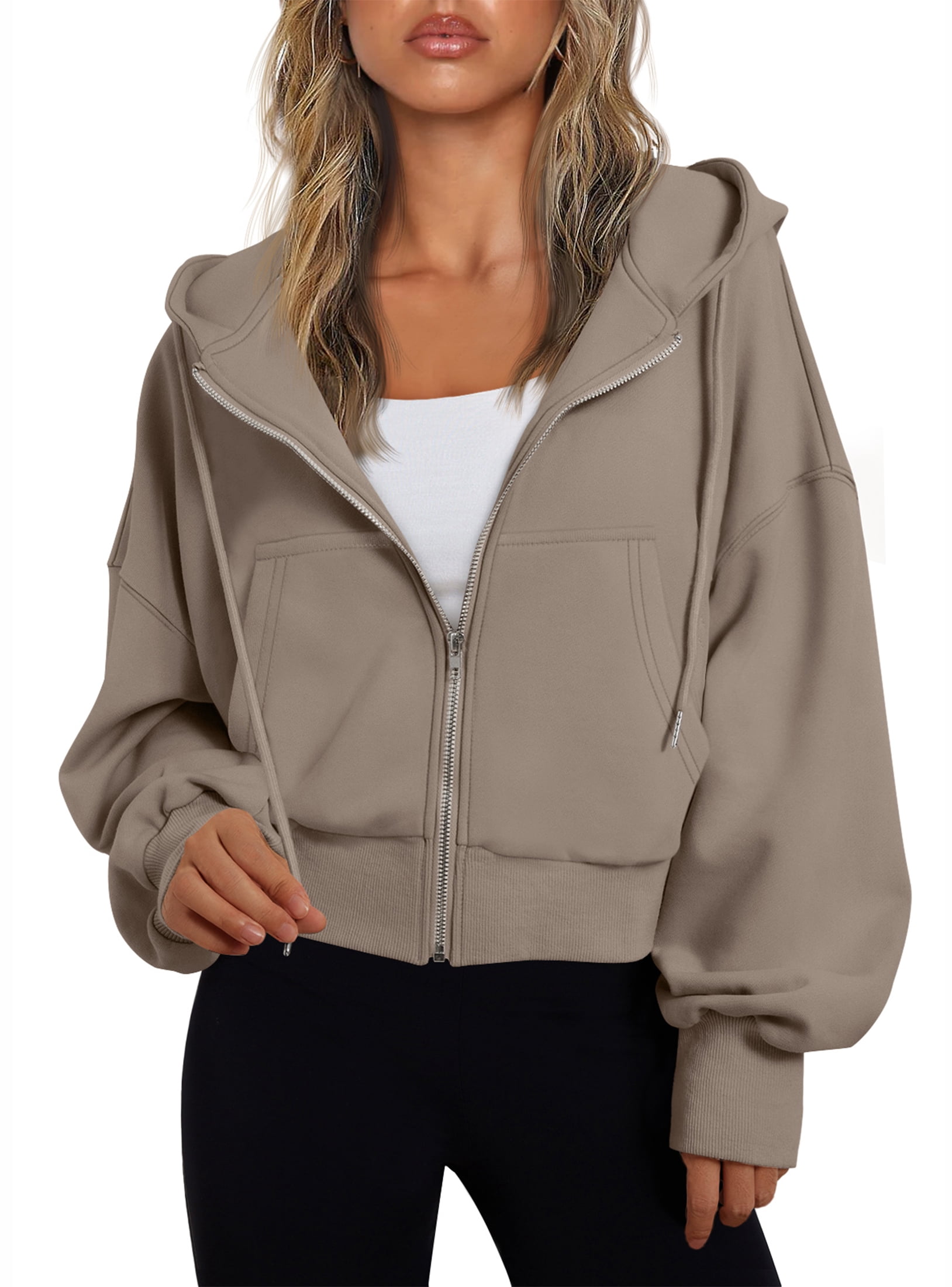 SUNBS Drawstring Zip Up Hoodies for Women Fall Sweatshirts Jackets Casual Comfy Tops Outfits Clothes with Pocket