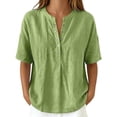 thumbnail image 2 of TrendOFT Womens Pullover Tops Solid Color Loose Fit Stand Collar Short Sleeve Casual Daily Soft Tops Green L, 2 of 6