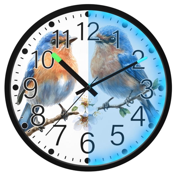 Ryvnso Birds 12 Inch Night Light Wall Clock Silent Battery Operated Luminous Clocks