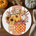 thumbnail image 2 of Fall Round Placemats Set of 4 Orange Pumpkin Place Mats Thanksgiving Woven Placemat Pine Cone Berry Sunflower Vase Stripe Circle Braided Table Mat for Kitchen Dining Table Party Home Decor 15 Inch, 2 of 9