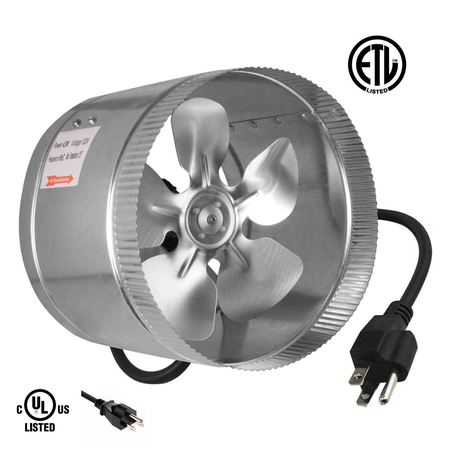 ipower 8 420 cfm booster fan inline duct vent blower for hvac exhaust and intake 5 5 grounded power cord walmart com