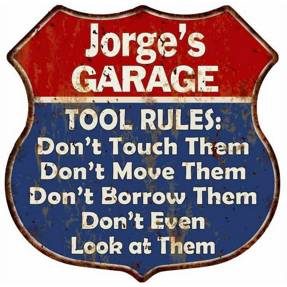 Jorge's Garage Man Cave Rules Sign Shield Metal Gift 211110001189