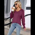 thumbnail image 4 of Camisas Casuales Holgadas de Larga para Mujer, Blusas Fruncidas con Cuello en V, Blusas de Moda. Vino Tinto S, 4 of 10