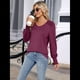 thumbnail image 4 of Camisas Casuales Holgadas de Larga para Mujer, Blusas Fruncidas con Cuello en V, Blusas de Moda. Vino Tinto M, 4 of 10