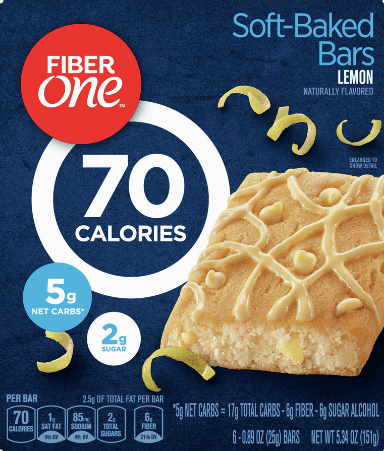 Fiber One Brownies, Lemon, 70 Calories, 5 Net Carbs, Snacks, 6 ct, 5.34