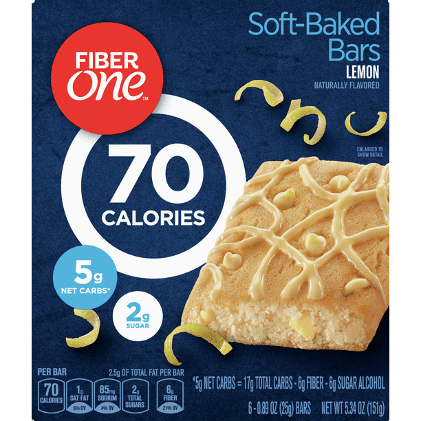 Fiber One Brownies, Lemon, 70 Calories, 5 Net Carbs, Snacks, 6 ct, 5.34