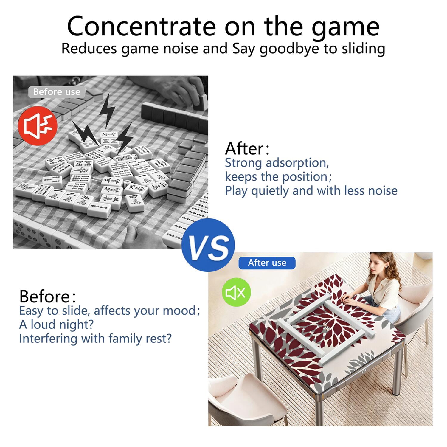 Traditional Boho Style Non-Slip Game Pad for Mahjong Tables 31.5 Inch Square Rubber Mat with Quiet Surface for Card Games Board Games and Game Nights