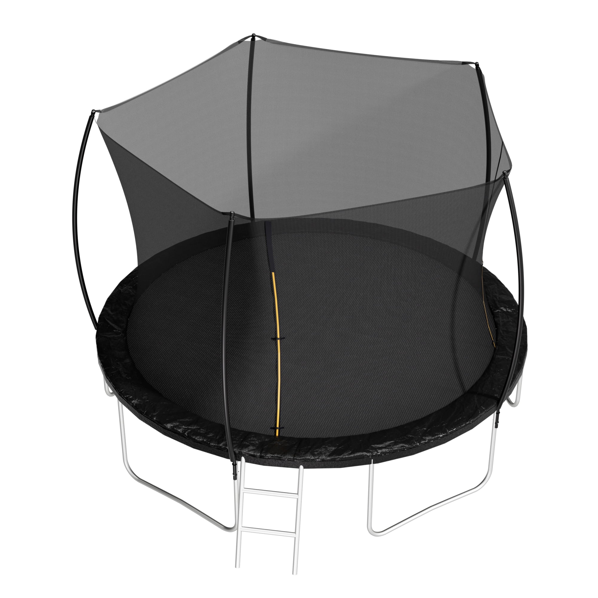 Leumius 12FT Trampoline for Kids and Adults,Outdoor Trampolines with Safety Enclosure Net,Curved Fence Pole,Round Recreational Trampoline with Ladder,Black