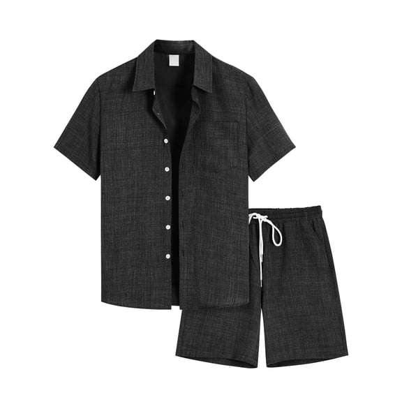 New Arrival Male Two-Piece Sets Men's Cotton and Linen Short Sleeve T-shirt Short Pant Set Solid Shirt Shorts Home Suits