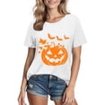 thumbnail image 2 of JOANKDMI Women's Fall Shirts Pumpkin Face Graphic Halloween Tees Short Sleeve Autumn Leaves Tops Casual Holiday Party T-Shirts, 2 of 3