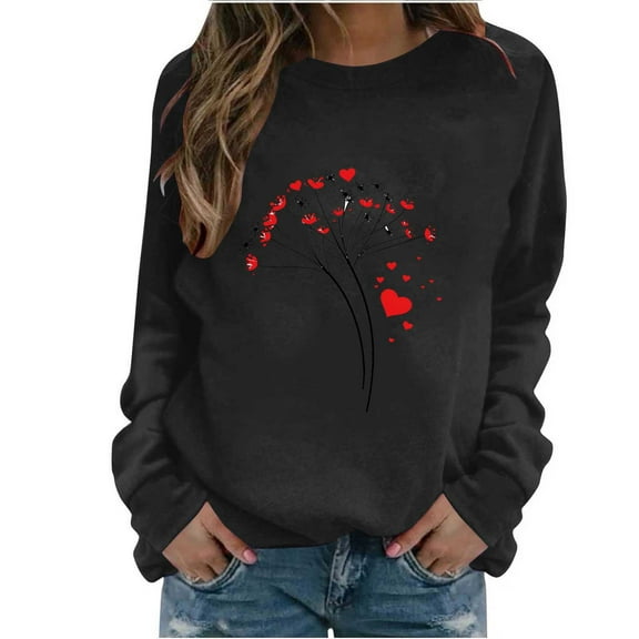 Cadancy Heart Sweatshirts for Women Crewneck Valentines Graphic Long Sleeve Tops Cute Casual Loos Fit Pullover Shirts 2026 Fashion Outfits