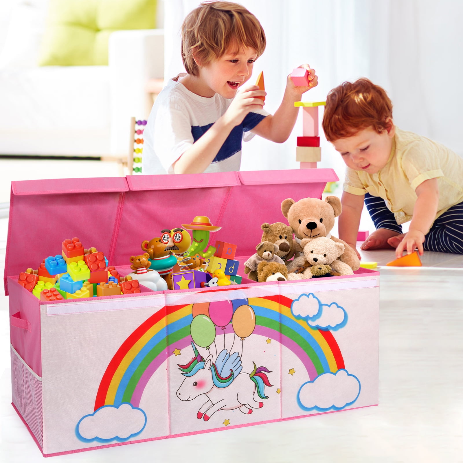 FIIOEOY Extra Large Toy Box, Collapsible Storage Organizer with Lids, Sturdy Unicorn Toy Chest for Boys Girls, 40"x16"x16" Kids Storage Bin Box Baskets for Living Room, Playroom, Bedroom, Nursery