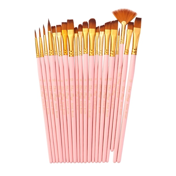 Juego de 20 pinceles para dibujar, pinceles para artistas, pinceles de varios medios con pelo de nai Meterk Rosa