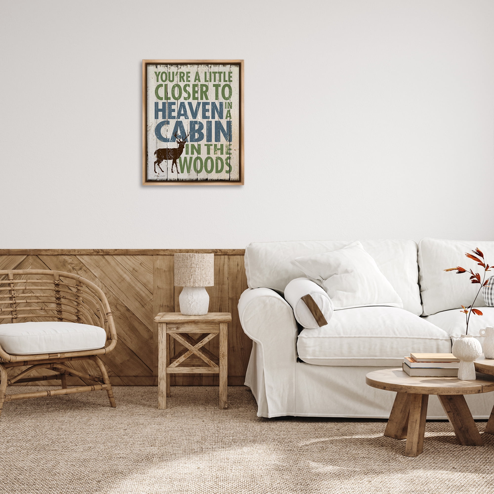 Stupell Industries Closer to Heaven in a Cabin Animals & Insects Painting Brown Floater Framed Canvas Art Print Wall Art, 25 x 31