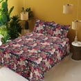 thumbnail image 2 of Ambesonne Rose Print Fitted & Flat Sheet with Shams 4 Pcs Set, Delicate Flowers Scene, Calking, Dark Coral Mustard Rose, 2 of 5