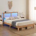 thumbnail image 3 of Rattan Bed Frame, Natural Rattan Headboard King Bed Frame with Led Lights, Noise-Free Platform Bed Frame with Wooden Support Legs and Slats, 3 of 41