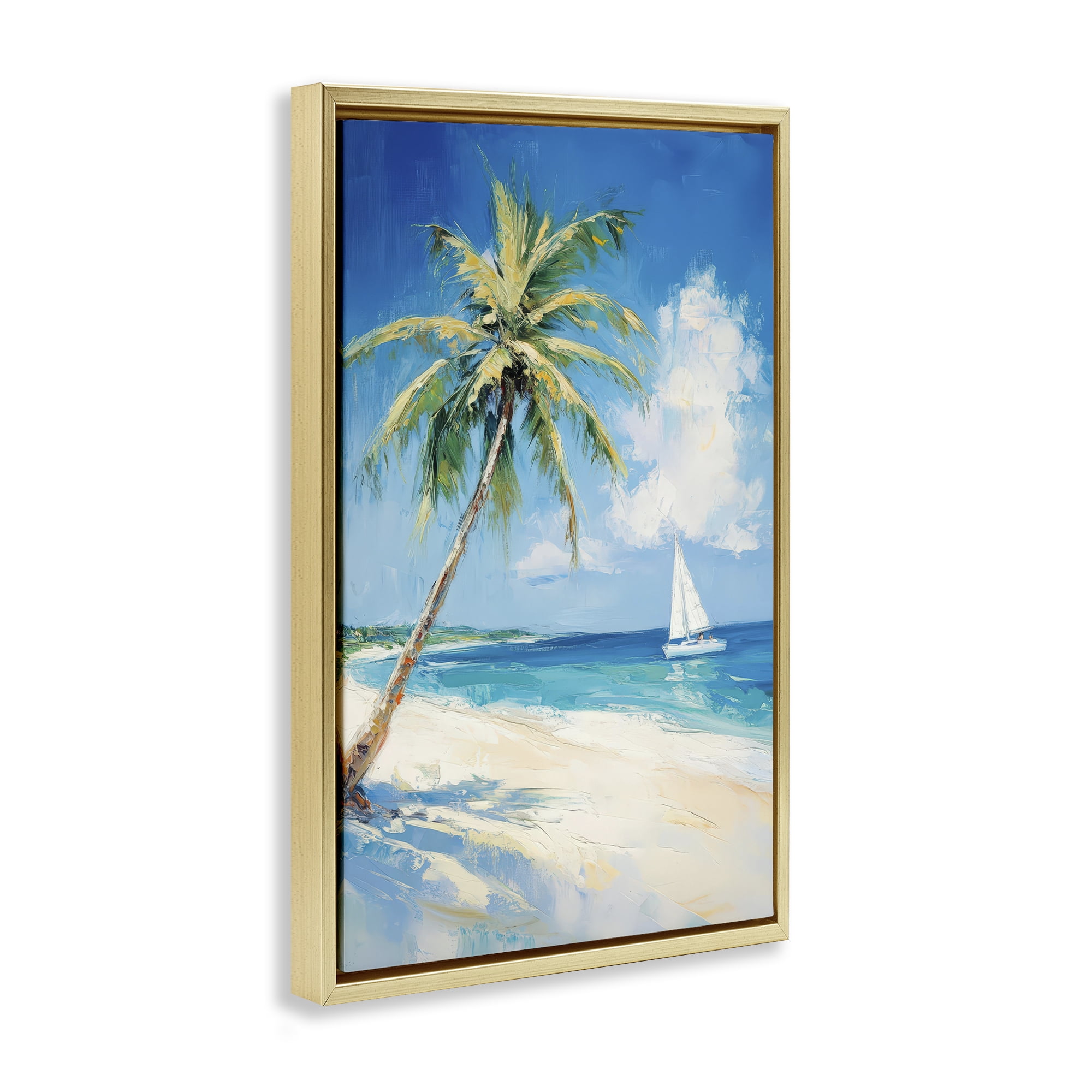 Stupell Industries White Clouds & Sails Gold Framed Floater Canvas Wall Art, design by Petal Prints Design