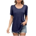 thumbnail image 2 of AherBiu T-Shirts pour Femmes Col Rond Ample T-Shirts d'Été Décontractés Plissés Manches Courtes Basiques, 2 of 8