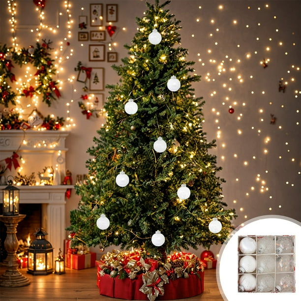 Adornos navideños, regalos navideños, juego de 9 bolas navideñas transparentes de plástico para árbol de Navidad, decoración para festivales, bolas decorativas de plástico.