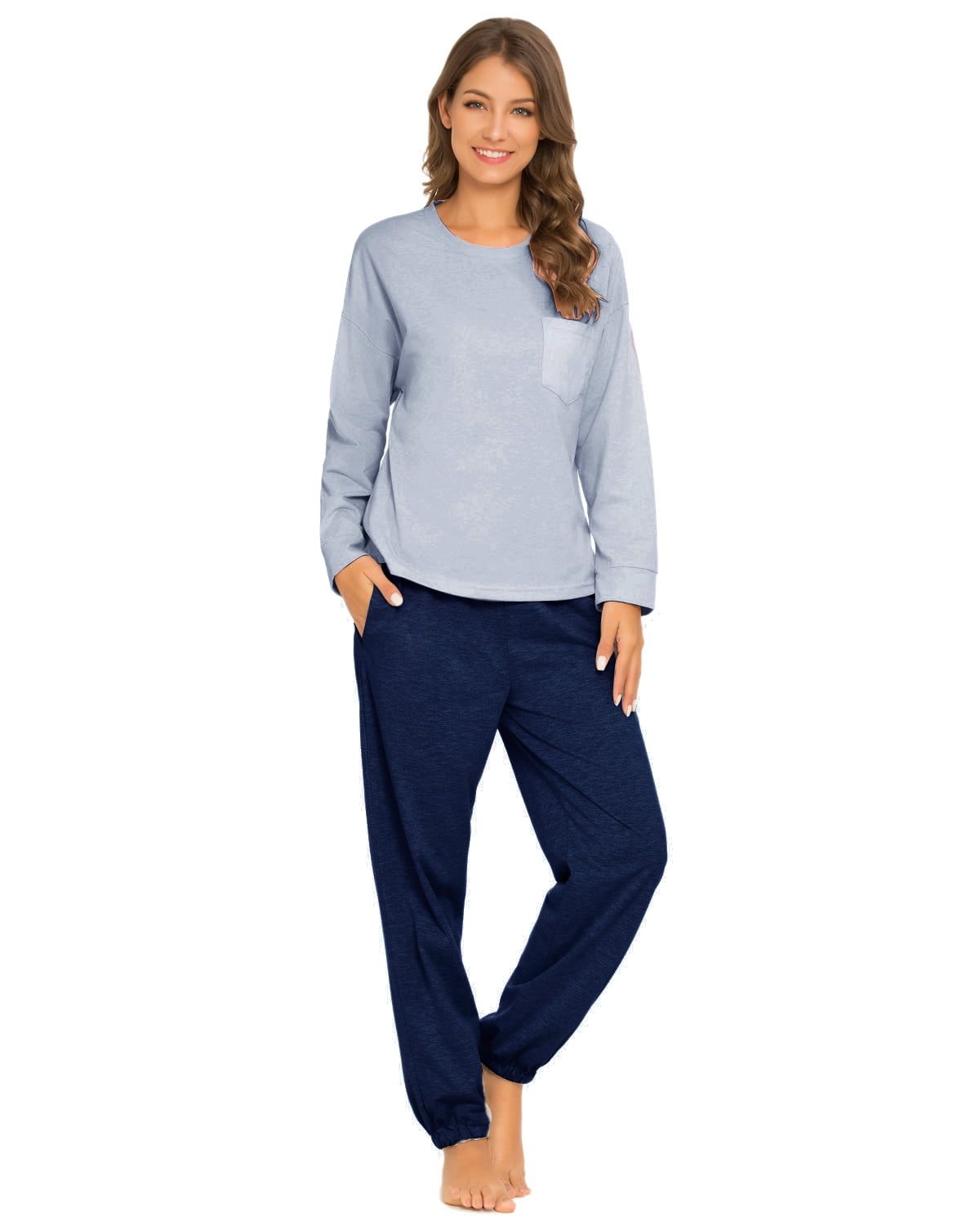 MintLimit Women's Solid Pajamas Sets Long Sleeve Tops and Jogging Pants