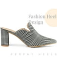 thumbnail image 5 of Unique Bargains Women's Pointed Toe Slip on Chunky Heels Houndstooth Slide Mules, 5 of 6