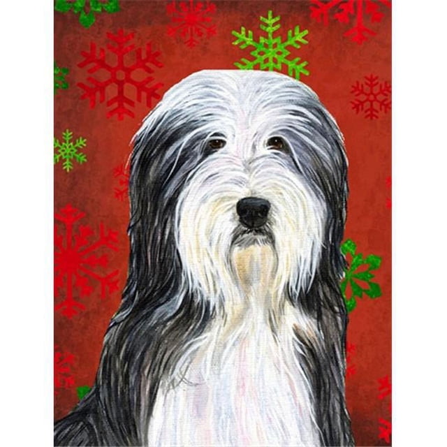 Carolines Treasures SS4704CHF Bearded Collie Drapeau de Noël Rouge Vert Flocons de Neige Toile Taille Maison