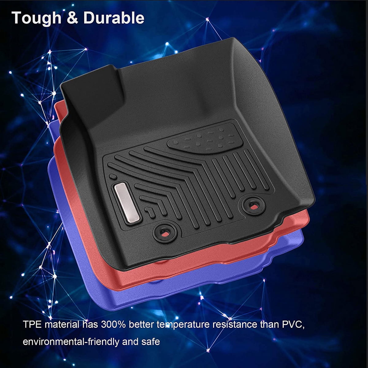 RVNI TPE Rubber for 2018-2023 Toyota Tacoma Double Cab Floor Mats Set, All-Weather Protection