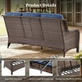 thumbnail image 6 of Planntonneo Patio Sofa All-Weather Wicker Deep Seating Outdoor Couch with 6-inch Cushions, Brown/Blue, 6 of 7