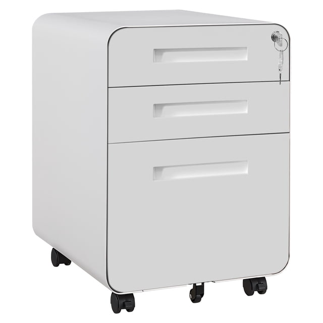 GarveeHome 3 Drawer Rolling File Cabinet with Lock, Carbon Steel Storage Cabinet for A4, Letter, Legal File Folders, Mobile Filing Cabinet for Home Office, Under Desk
