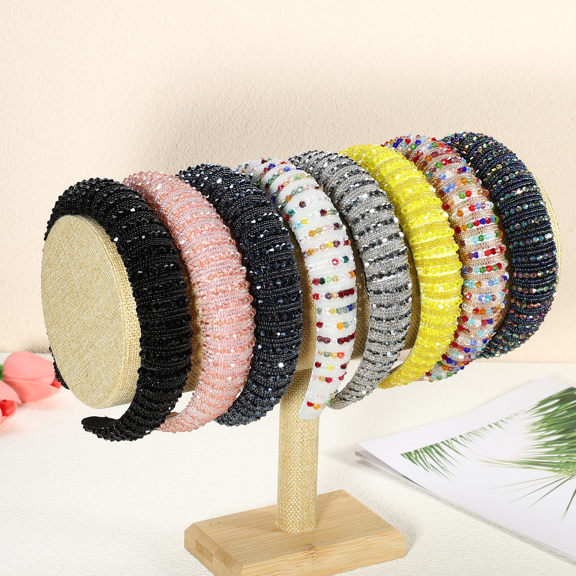Unique Bargains Crystal Headband Rhinestone Hairband for Women 1.2 Inch Wide Black