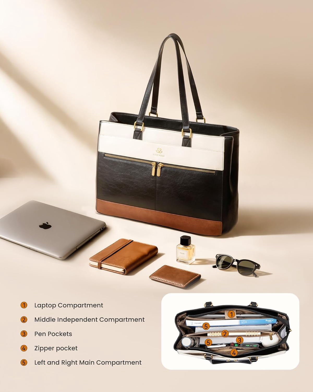 LOVEVOOK Laptop Bag for Women,15.6 Inch Vintage Work Tote Bags for Women,Leather Teacher Bag,Large Handbag Computer Briefcase