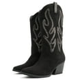 thumbnail image 4 of Soda Women Boots Pointed Toe Low Heel Rhinestone Bling Mid-Calf Western OZIE-S Black IMSU Suede 7.5, 4 of 4