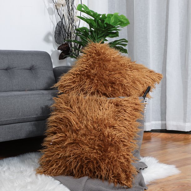 Pack of 2,Shaggy Faux Fur Throw Pillow Cover,Soft Plush Square Cushion