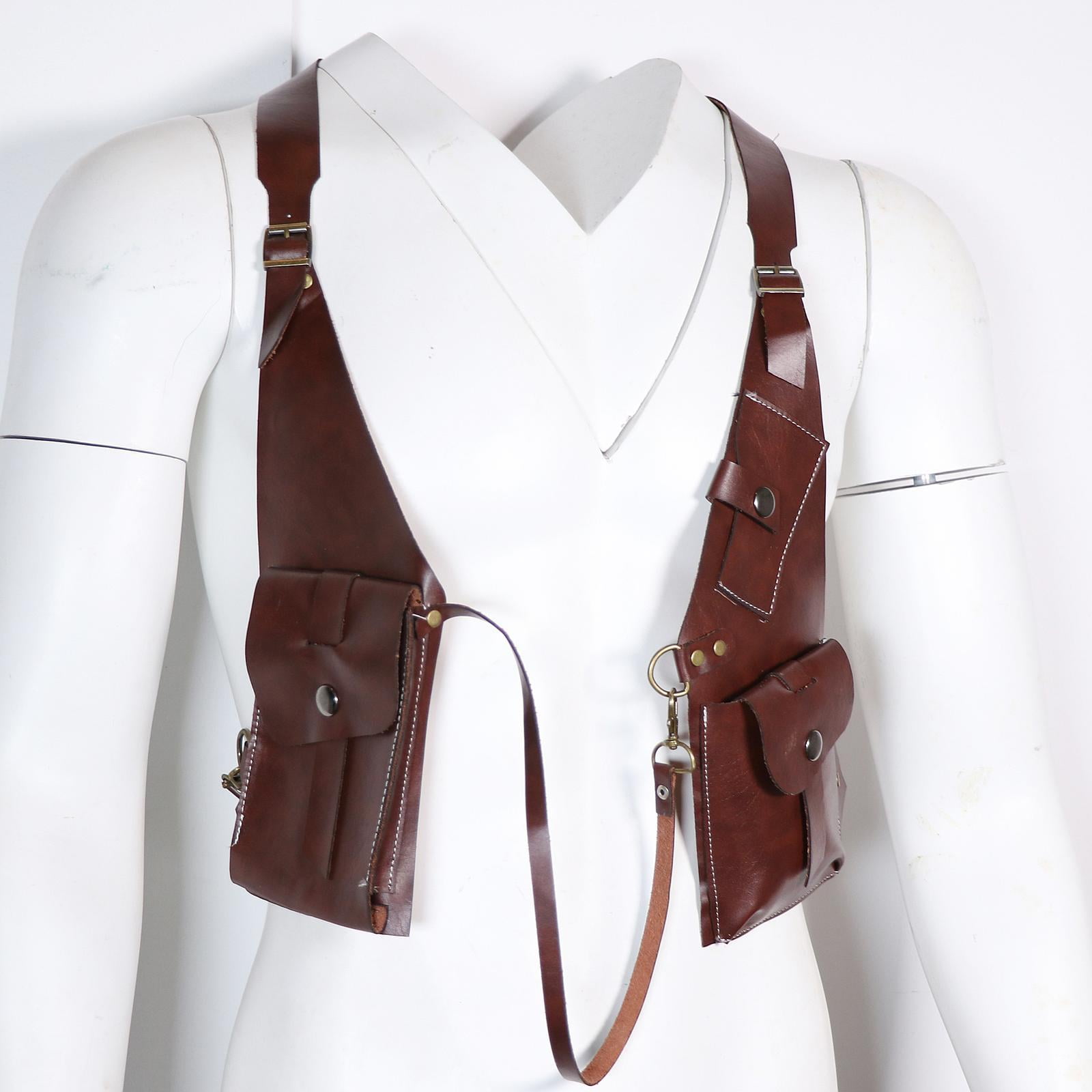 Abbraccia Steampunk Shoulder Harness Pouch Wear Resistant Wallet Bag for Motorcycling Street Deep Brown