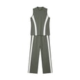 thumbnail image 4 of Maqroz 2 Piece Tracksuit for Women Sleeveless Mock Neck Crop Tops and High Waisted Straight Leg Pants with Side Stripes Athletic Workout Outfits for Running Yoga, 4 of 5