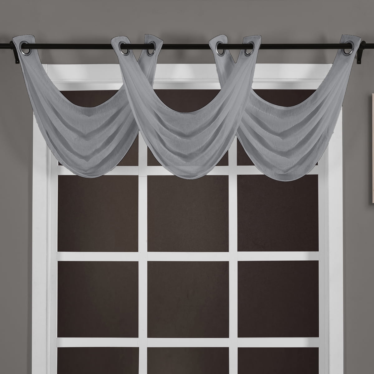 Abri Grommet Crushed Sheer Waterfall Valance (Single) 24 x 24" Gray