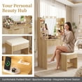 thumbnail image 5 of Zimtown Modern Makeup Vanity Table Set with LED Lights , Mirror and Charging Station, Dressing Desk with 2 Drawers for Bedroom, Wood Color, 5 of 9