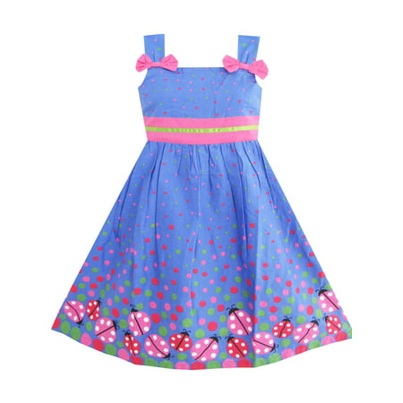 Girls Dress Blue Ladybug Pink Dot Children Clothing