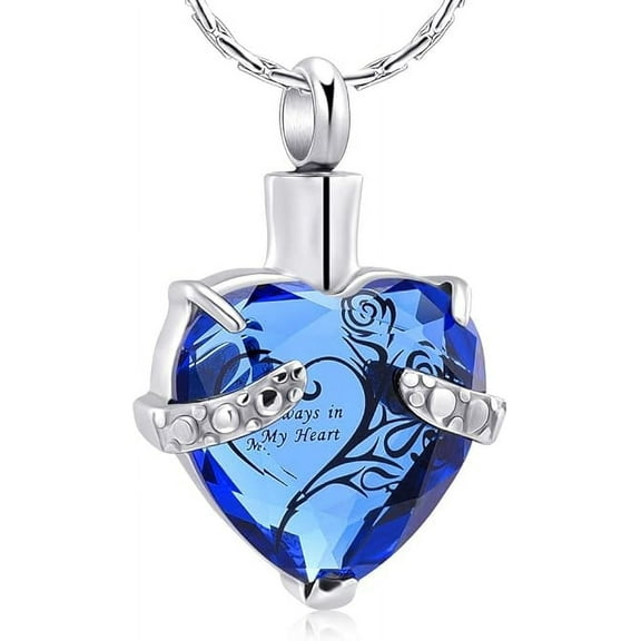 Rose Flower Urn Necklace for Human / Pet Ashes Cremation Jewelry Heart with Birthstone Memorial Urn Necklace Stainless Steel Ash Holder Pendant Keepsake with Gift Box
