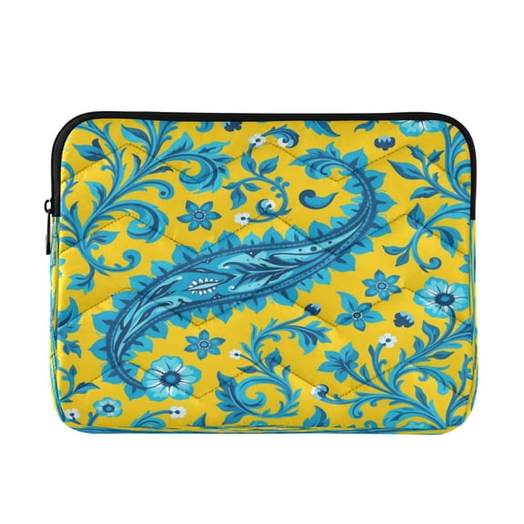 Quilted Laptop Sleeve for 13-16 Inch Laptops Protective Laptop Case Cover Lightweight Travel & Office Essentials Blue-green Swirling Vines