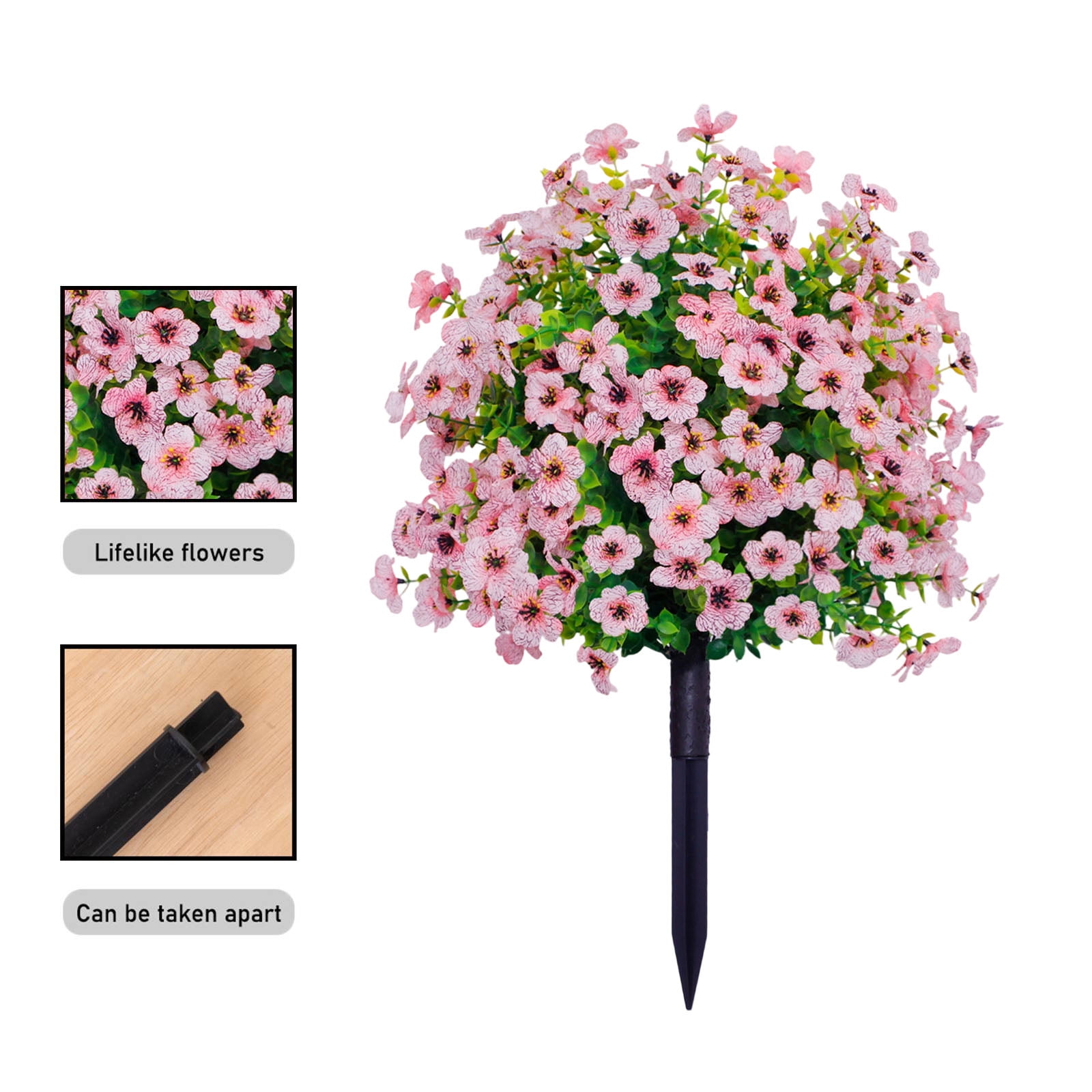 Artificial Flowers with Ground Spikes, Garden Stake Faux Greenery Shrubs 24" Garden Accessories for Farmhouse Outdoor Outside Garden Porch Patio Wedding Party Decoration Pink 2pcs