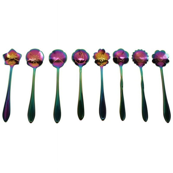 8 Flower Spoon Set, 410 Stainless Steel Reusable Tea Spoon, Stirring Spoon, Coffee k2357