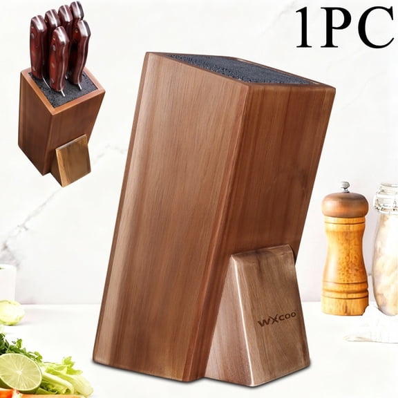 1PC Kitchen Storage Rack With Removable Plastic Bristles More Tighter and Durable Non-Slip Base Knife Organizer for Kitchen Countertop Acacia Wood Knife Block with Upright Knife Holder Heavy-Duty