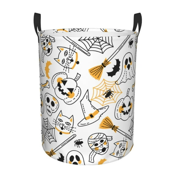 XMXT Collapsible Laundry Basket, Halloween Elements Hand Painting Polyester Waterproof Laundry Hamper, 40L