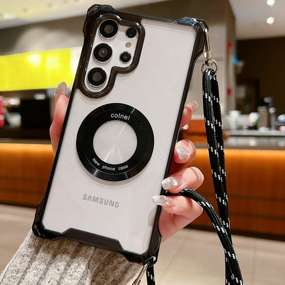 Decase for Samsung Galaxy A53 5G Case with Crossbody Lanyard Strap,Anti-Yellowing Hybrid Protective Cover [TPU & PC] [Support Wireless Charging] Clear Shockproof Mag-Safe Phone Shell,Black